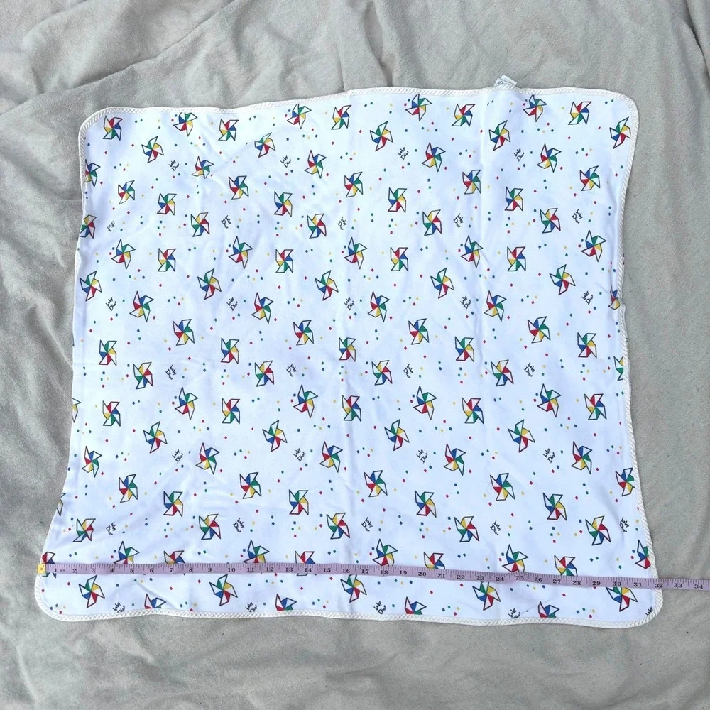 Vintage 80s Baby Dior Pinwheel Print Cotton Blanket Satin Trim White Multi 32x28